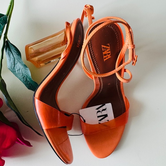 Zara orange block heel sandal - Picture 3 of 6